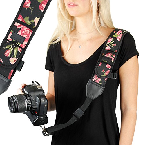 USA Gear Camera Sling Shoulder Strap with Adjustable Neoprene, Safety Tether, Accessory Pocket, Quick Release Buckle, Compatible with Canon, Nikon, Sony and More DSLR, Mirrorless Cameras