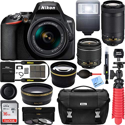 Nikon D3500 24.2MP DSLR Camera with AF-P 18-55mm VR Lens & 70-300mm Dual Zoom Lens Kit 1588 (Renewed) with 16GB Accessory Bundle
